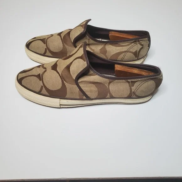 Coach Men’s Brown Signature C Slip-On Loafers/Sneakers - Canvas & Leather - Picture 2 of 9